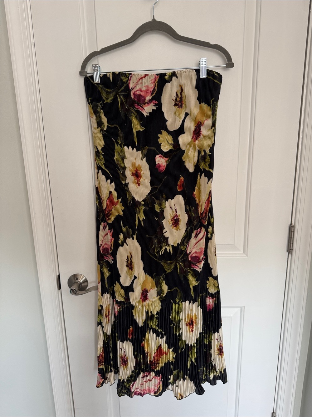 Abercrombie & Fitch Black Floral Midi Dress with Cream, Pink & Green